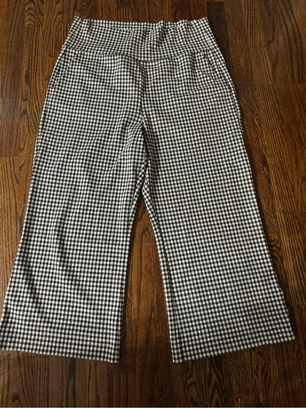 CAbi Black & White Gingham Wide-Leg Pants